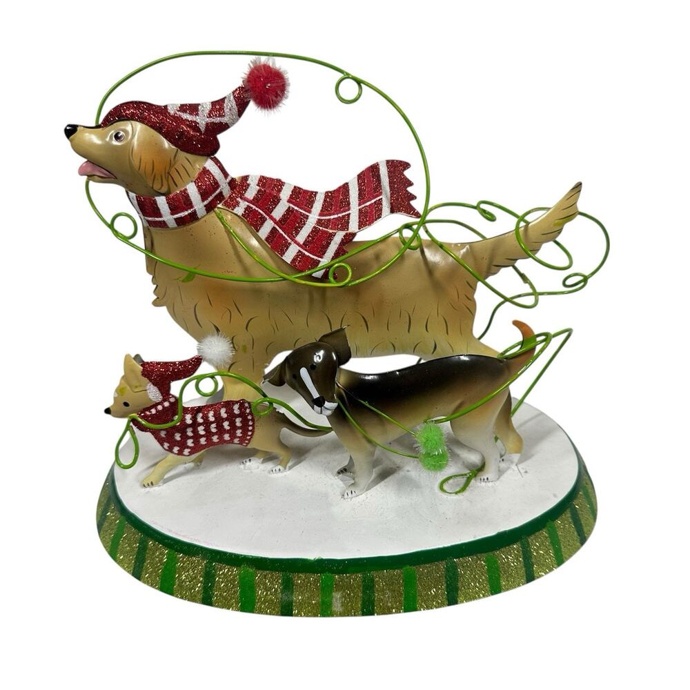 Pier 1 Christmas Metal Dog Figurine Wine Charm Holder NO WINE CHARMS 8.5" Tall